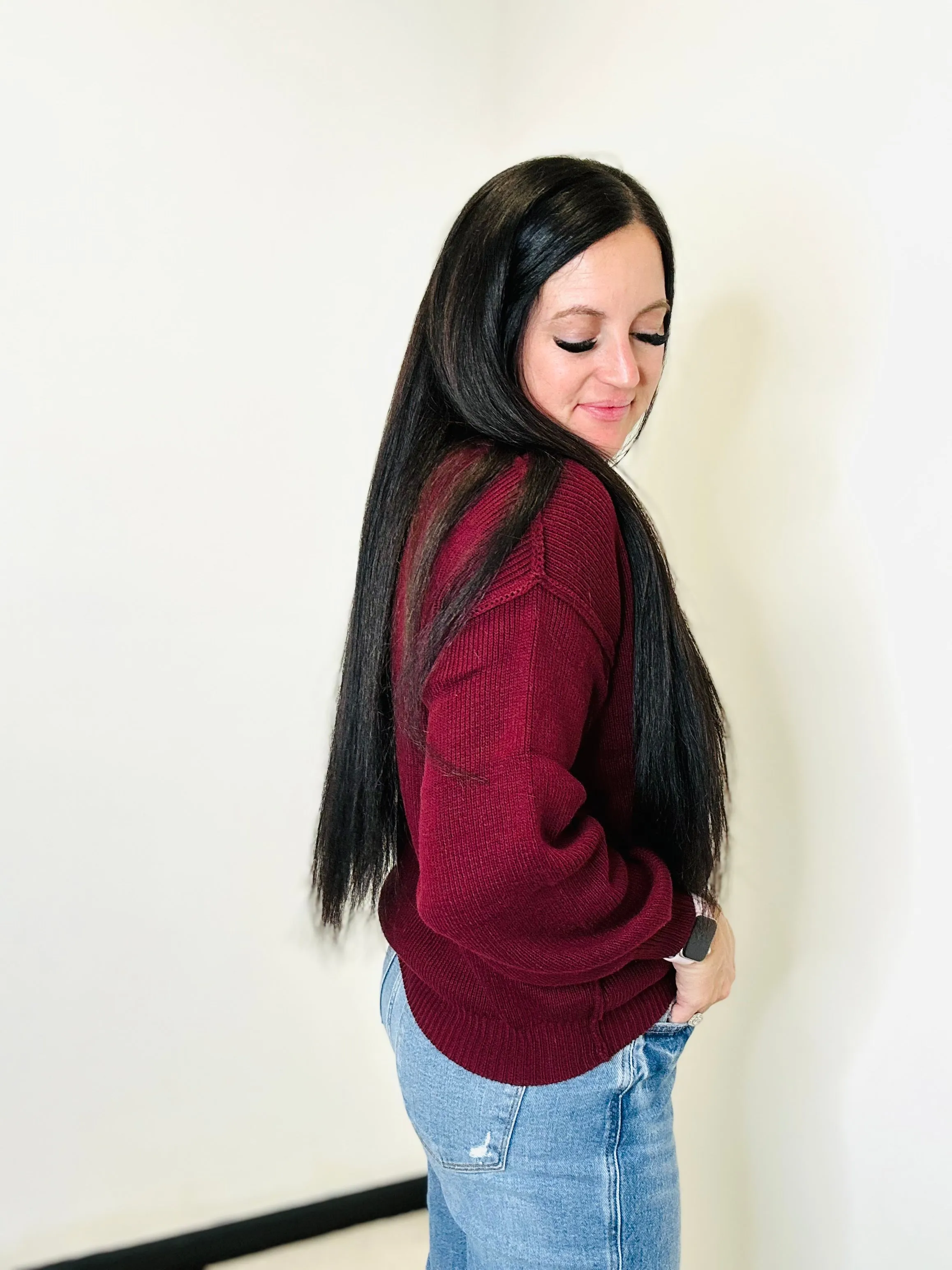 Polly Exposed Seam Oxblood Knit Sweater