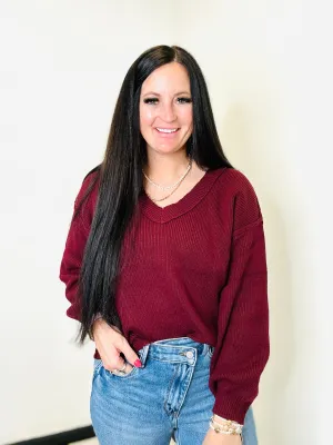 Polly Exposed Seam Oxblood Knit Sweater