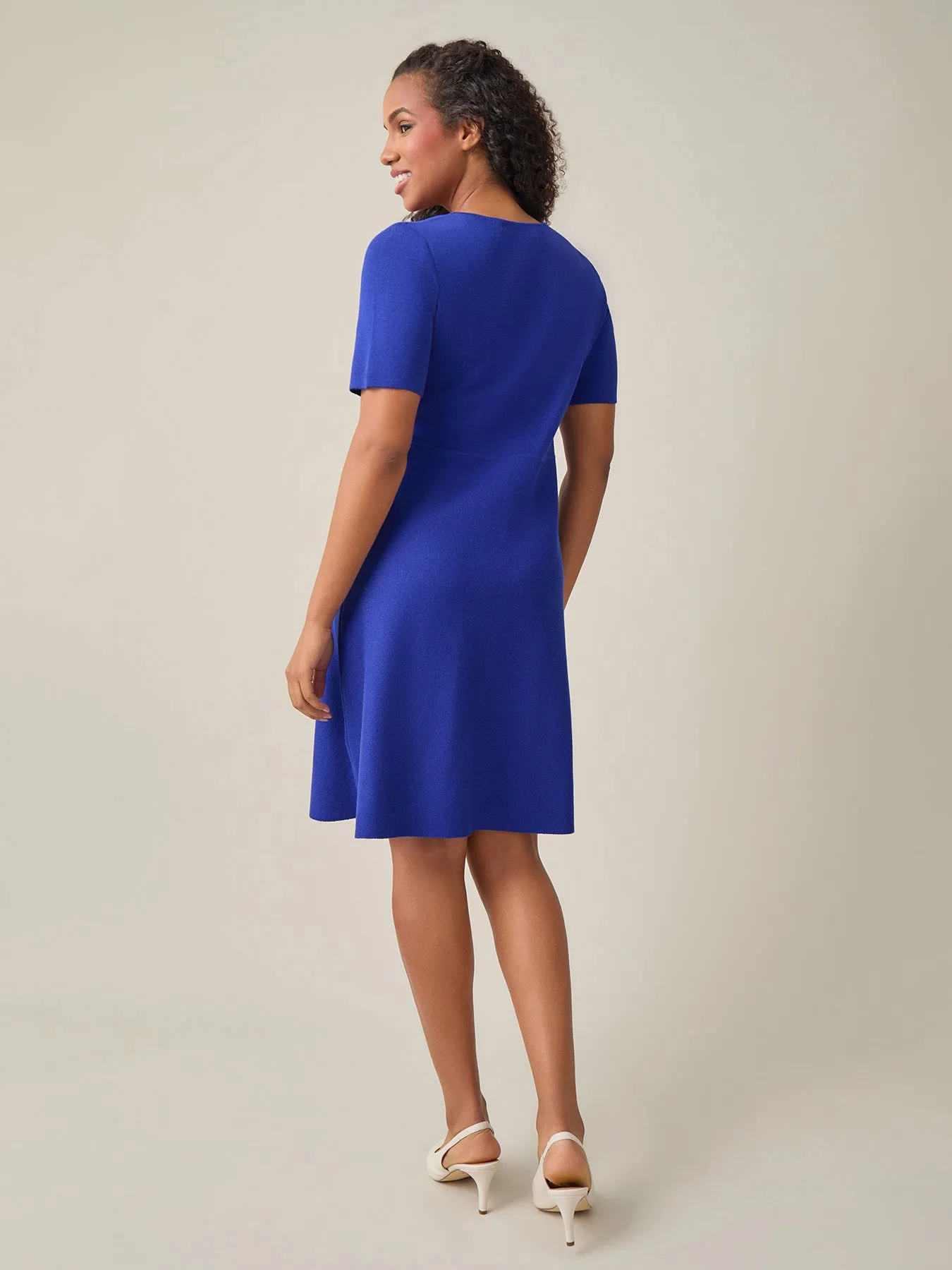 Quarter Sleeve Crew Neck Dress, Royal Signature