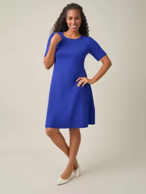 Quarter Sleeve Crew Neck Dress, Royal Signature