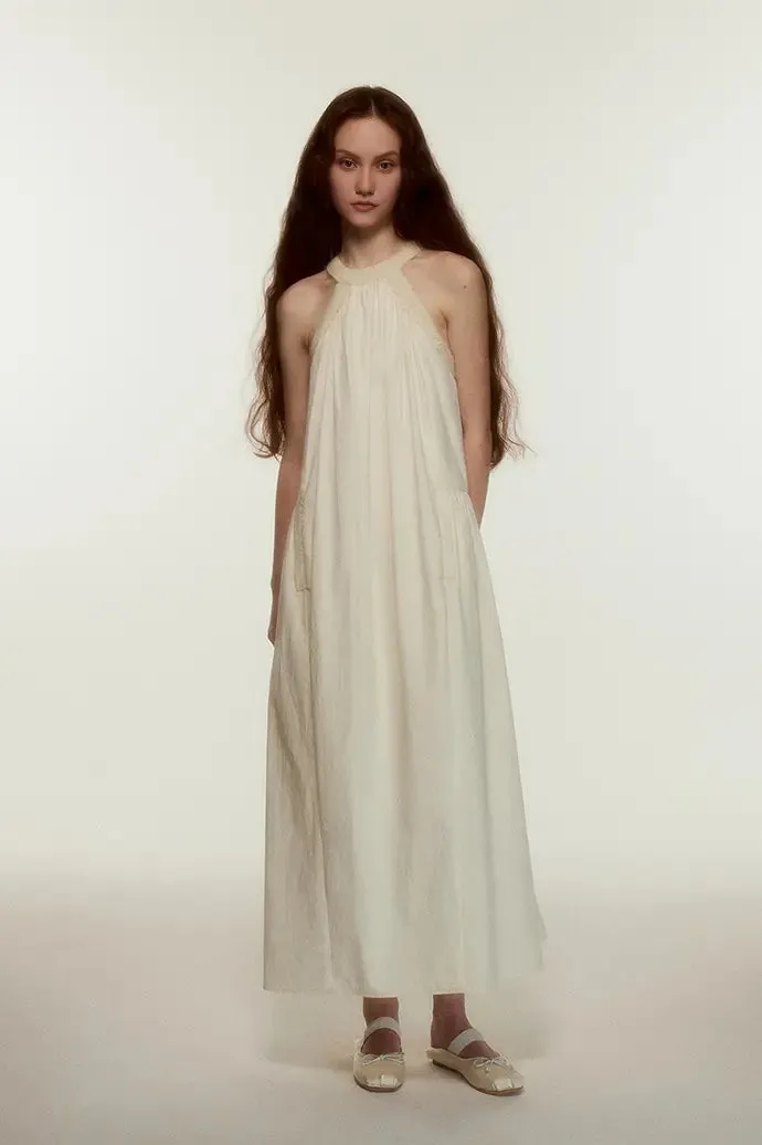 Rib Knit Collar Creamy White Midi Dress