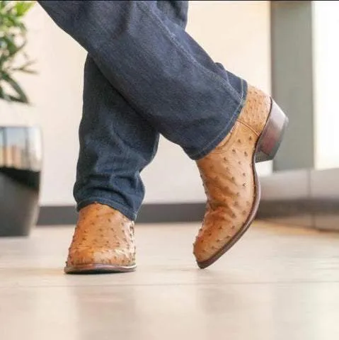 Roman Cozy Mid-Heel Ostrich Knights Boots