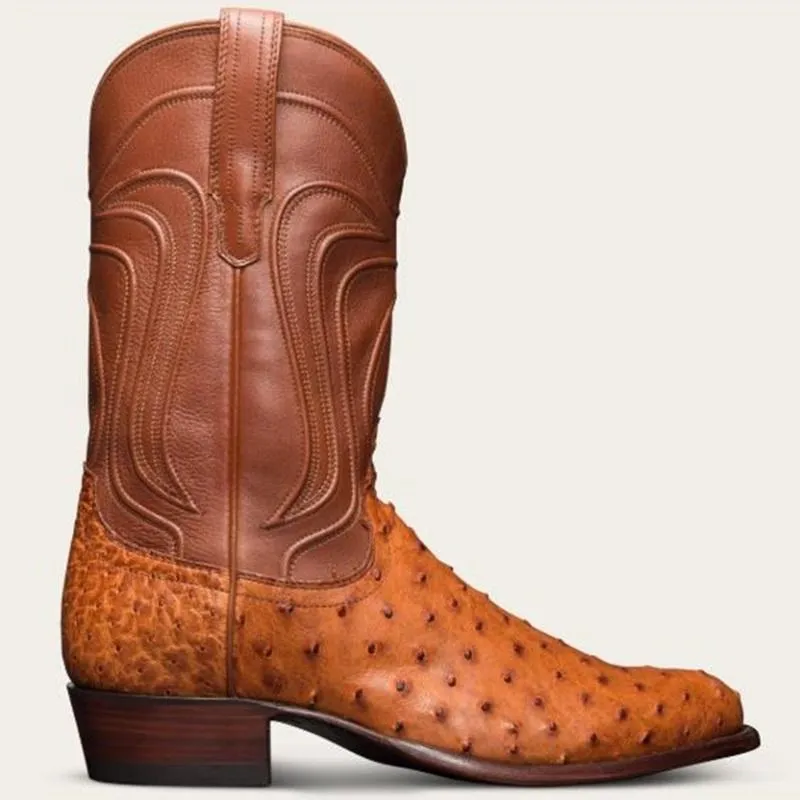 Roman Cozy Mid-Heel Ostrich Knights Boots