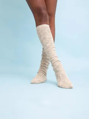 Speckled Knit Boot Socks- Beige