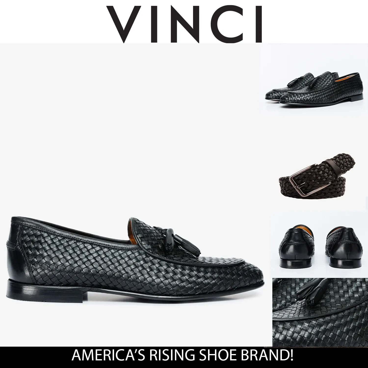 The Mclean Shoe Black Leather Woven Tassel Loafer Men  Shoe