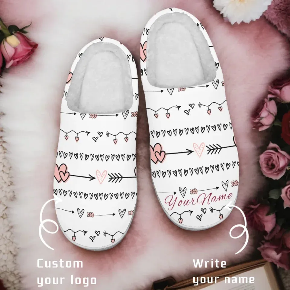 Unique Gift,Personalized Love Themed Indoor Slipper, Custom Warm Fur Slipper for Couples, Gift for Valentine's Day