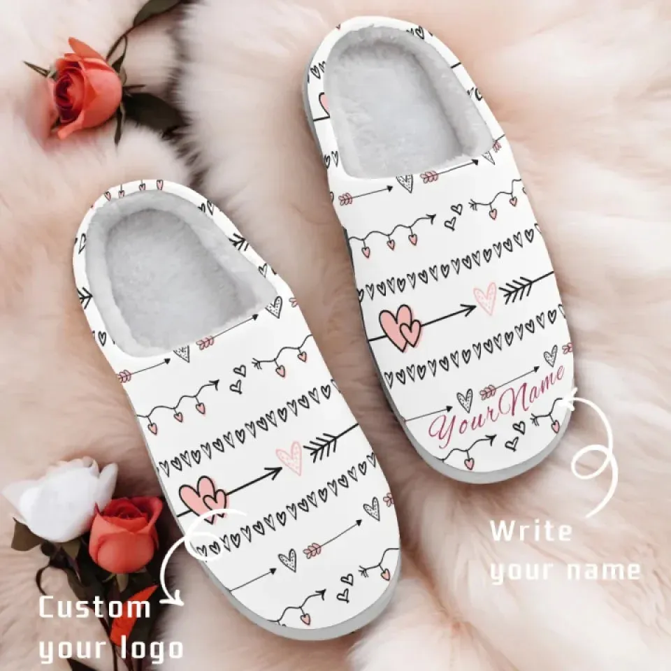 Unique Gift,Personalized Love Themed Indoor Slipper, Custom Warm Fur Slipper for Couples, Gift for Valentine's Day