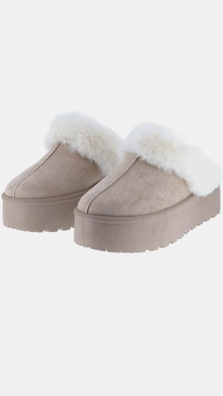 Weeboo Trim Snow Slippers in Taupe