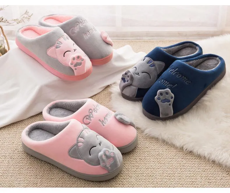 Winter warm plush slippers cute cat animal slippers house bedroom couple slippers