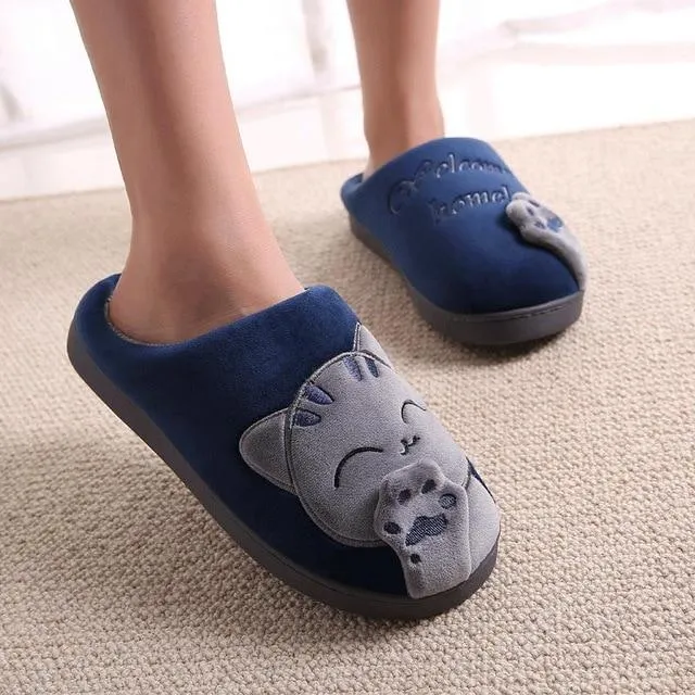 Winter warm plush slippers cute cat animal slippers house bedroom couple slippers