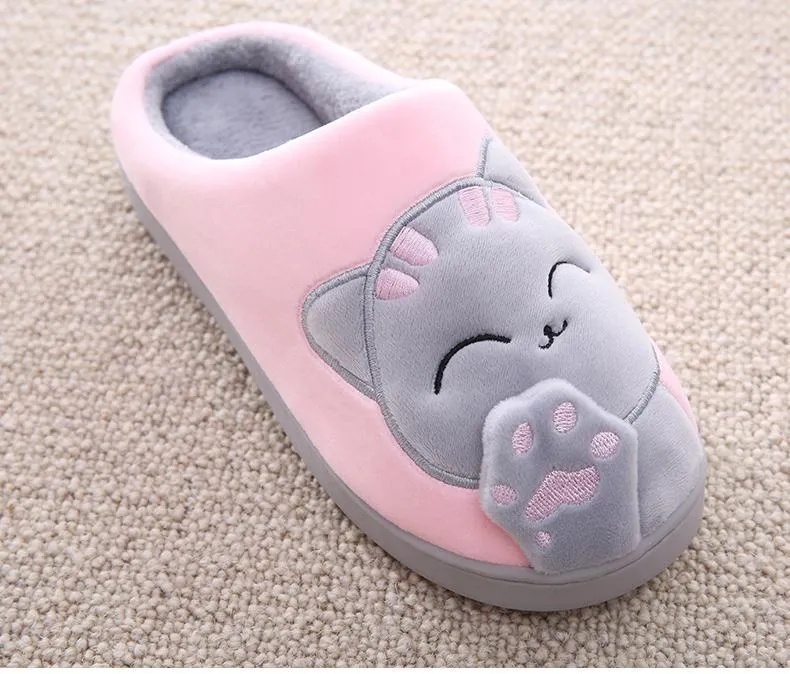 Winter warm plush slippers cute cat animal slippers house bedroom couple slippers