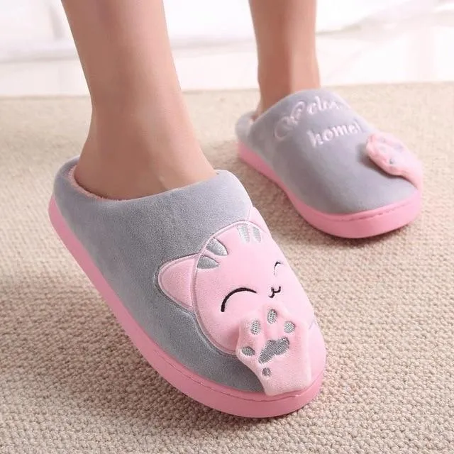 Winter warm plush slippers cute cat animal slippers house bedroom couple slippers