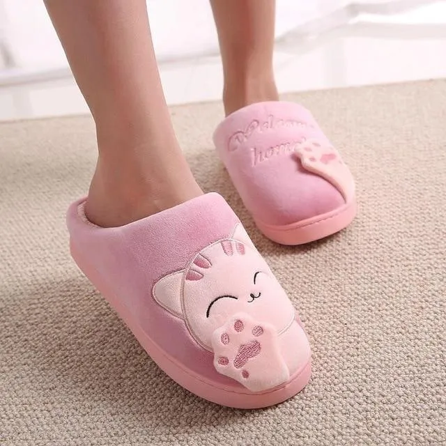 Winter warm plush slippers cute cat animal slippers house bedroom couple slippers
