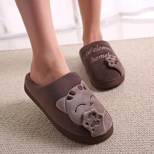 Winter warm plush slippers cute cat animal slippers house bedroom couple slippers
