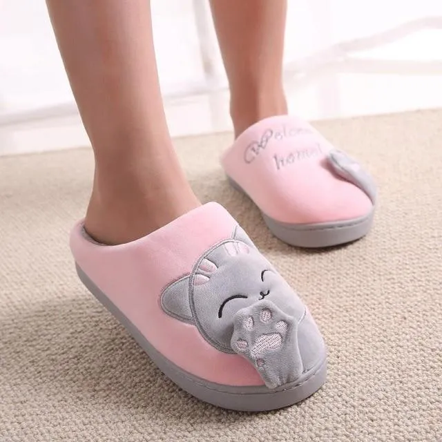 Winter warm plush slippers cute cat animal slippers house bedroom couple slippers