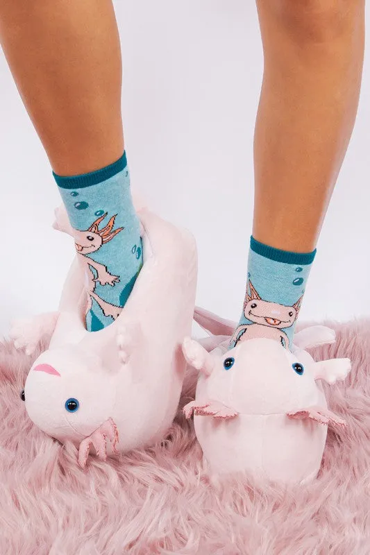 Women Lounge Wear Plush Slippers Axolotl Hugs